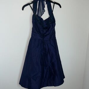 Suzi Chin for Maggy Boutique dark blue 100% Silk halter dress Sz 0
